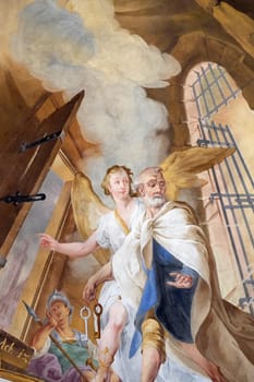 Scenes from the life of St. Peter, the frescoes on the ceiling of the monastery church of St. John in Ursberg, Germany