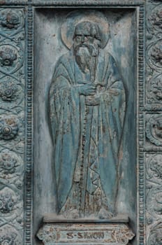 Saint Simon, detail of door of Saint Vincent de Paul church, Paris