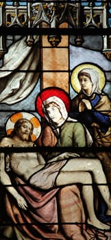 Pieta, stained glass, Saint Severin church, Paris, France