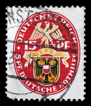Stamp printed in the German Reich shows Coat of arms, Charity Stamps, circa 1928.