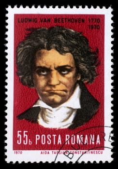 Stamp printed by Romania, show Ludwig van Beethoven, Composer, circa 1970.