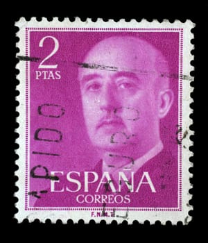 Stamp printed in Spain shows a portrait of Francisco Franco, circa 1955.