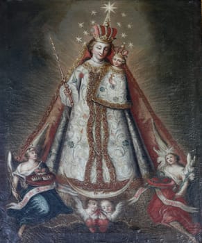 Virgin Mary with baby Jesus altarpiece in the Church of Our Lady of Sorrows in Rosenberg, Germany