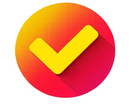 A vibrant iridescent yellow check mark icon on a colorful circular background, isolated on white. Ideal for approval, verification, and success concepts.