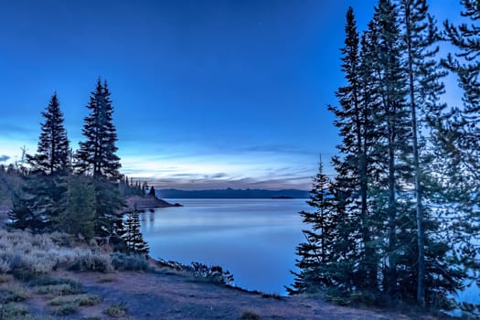 Sunrise over yellowstone lake in yellowstone national park
