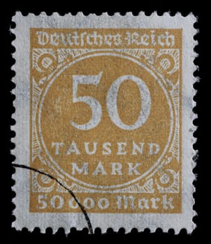 Stamp printed in Germany shows numeric value, circa 1923.