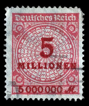 Stamp printed in the Federal Republic of Germany shows image of hyper inflated numbers, series, circa 1932