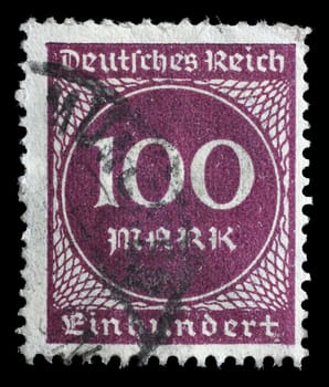 Stamp printed in Germany shows numeric value, circa 1923.