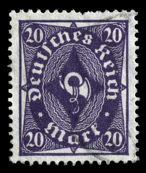 Stamp printed in Germany shows a posthorn, circa 1922.