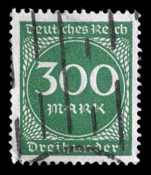 Stamp printed in Germany shows numeric value, circa 1923.