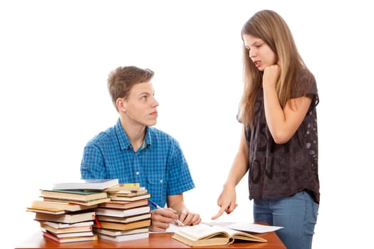 A teenage female telling her brother to do homework