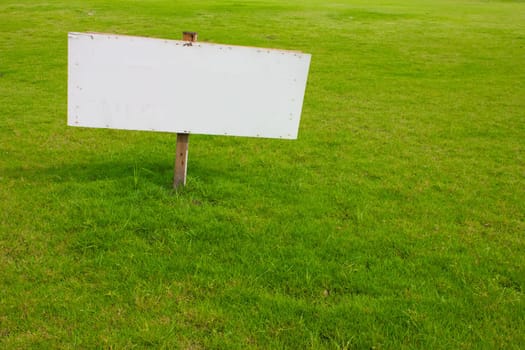 wood label sign in green grass