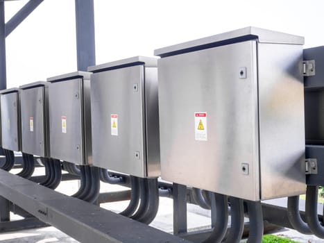 Outdoor electric control box. Circuit controller box. Electric control box with push buttons and switches. Main Power Supply Panel.Electrical Control Panel.