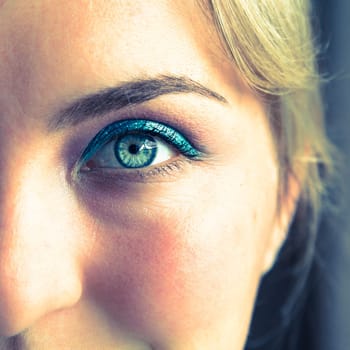 Closeup picture of beautiful rouged eyes, make-up
