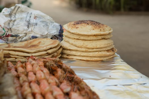 Chapati-unleavened tortillas, a popular market food .Zanzibar, Africa