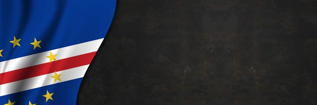 Cape Verde flag on concrete wall. Banner with fabric texture of the flag of Cape Verde.