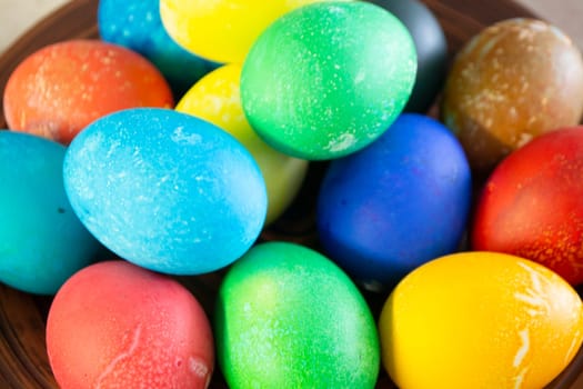Colorful Easter eggs background closeup texture surface