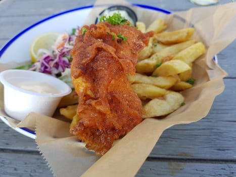 Homemade fish & french fries and sauce