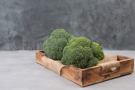 Fresh broccoli on a textured background, empty space for text