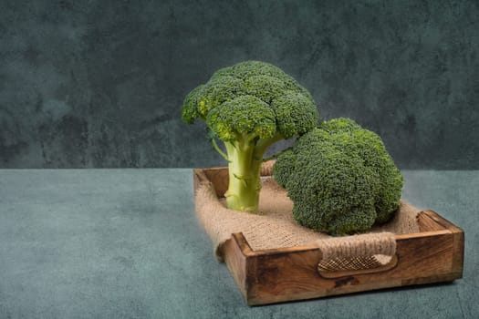 Fresh broccoli on a textured background, empty space for text
