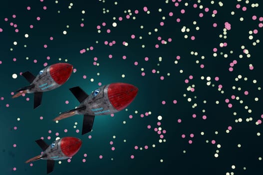 3d illustration. Rocket engine to big target. Business  concept success , target , Content Marketing