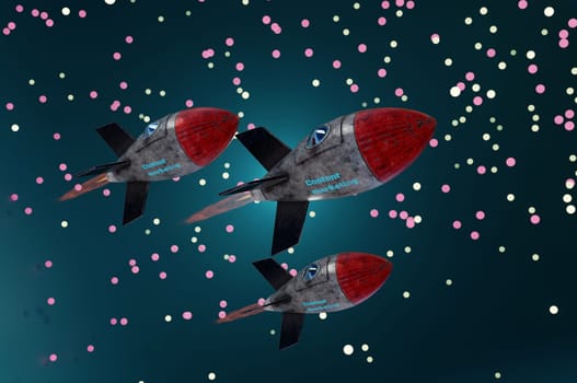 3d illustration. Rocket engine to big target. Business  concept success , target , Content Marketing