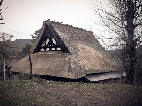 Shirakawako traditional house .unesco heritage village .tourist spot .folk architecture in Japan .roof characteristic design .