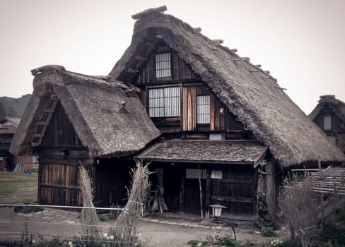 Shirakawako traditional house .unesco heritage village .tourist spot .folk architecture in Japan .roof characteristic design .