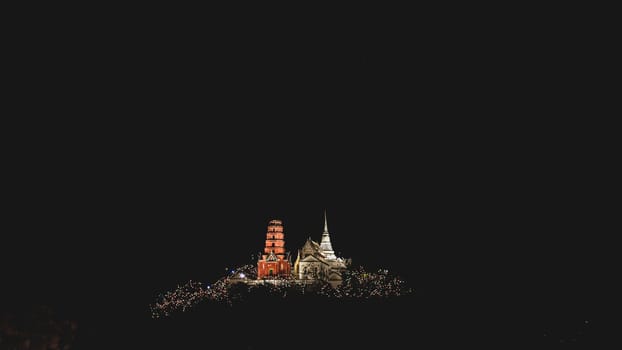 Beautiful night light Phra Nakhon Khiri at Phetchaburi Thailand. The Ancient Royal Palace on the Mountain. Landmark of Phetchaburi Province Thailand.Phra Nakhon Khiri or Khao Wang