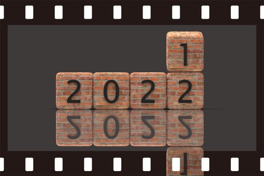 The 3d rendering of dice and changes the year 2021 to 2022