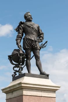 view of statue of famous English commander in historic sea town of Devon.