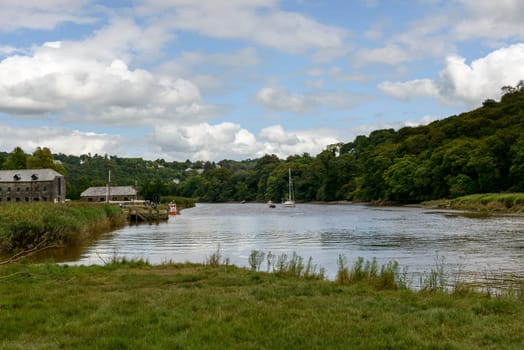 landscape with the river flowing by historic location.