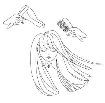 Beautiful woman in hairdressing salon - doodle Illustration