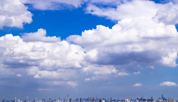 urban panorama cityscape skyline building silhouettes horizontal  during the afternoon. city skyline, Cityscape in blue color sky background