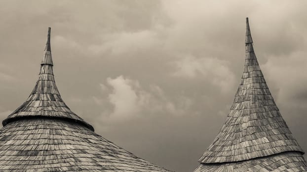 thatched palm leaf, weaving umbrella. traditional  design .vernacular architecture in asia .into the sky .clean nature save environment concept idea
