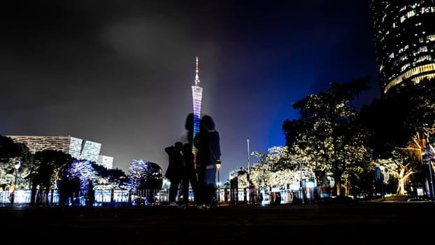 Beautiful night scene of Canton tower new Guangzhou from Zhujiang New Town . the stunning night scene of new Guangzhou, nice landscaping, great tall buildings with wonderful lighting design at night