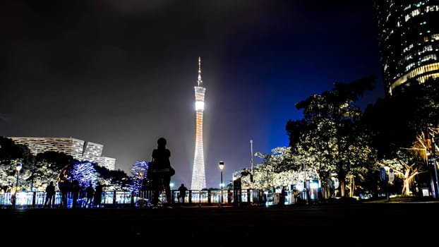 Beautiful night scene of Canton tower new Guangzhou from Zhujiang New Town . the stunning night scene of new Guangzhou, nice landscaping, great tall buildings with wonderful lighting design at night