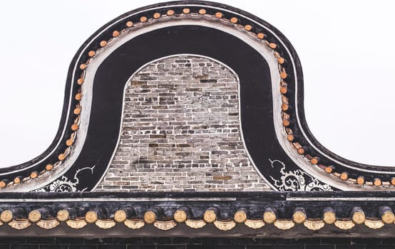 Shawan ancient town traditional roof called Wok handle-shaped roofs in  Guangzhou . The Lingnan style curved roofs in old town .traditional architecture .