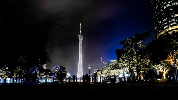 Beautiful night scene of Canton tower new Guangzhou from Zhujiang New Town . the stunning night scene of new Guangzhou, nice landscaping, great tall buildings with wonderful lighting design at night