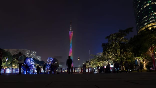 Beautiful night scene of Canton tower new Guangzhou from Zhujiang New Town . the stunning night scene of new Guangzhou, nice landscaping, great tall buildings with wonderful lighting design at night