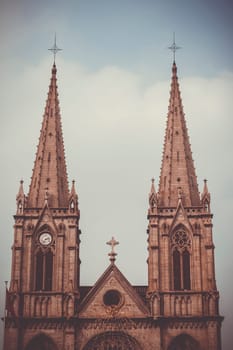 Sacred Heart Cathedral.  Gothic Revival Roman Catholic cathedral landmark  in Guangzhou, China . top old architecture must visit. destination to go