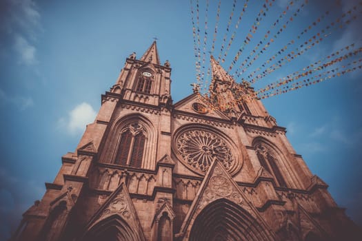 Sacred Heart Cathedral.  Gothic Revival Roman Catholic cathedral landmark  in Guangzhou, China . top old architecture must visit. destination to go