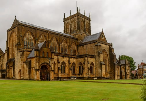 view from south west of the  famous medieval Gothic church and of its green.