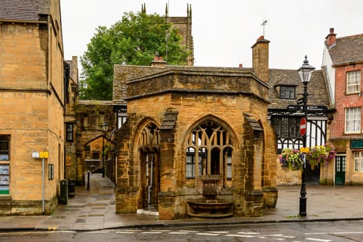 small stone open building in historic town of Dorset.