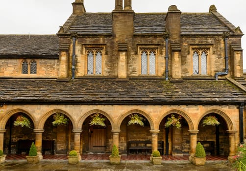 view of medieval building in town center.