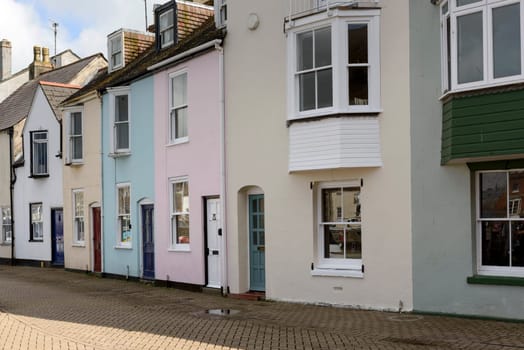 view of old houses  and  street in the historic village.