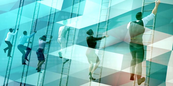 Business Competition with Business People Rushing to the Top