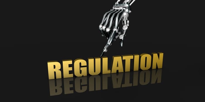 Regulation Industry with Robotic Hand Pointing on Black Background