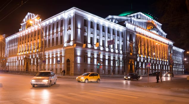 ROSTOV-ON-DON,RUSSIA-NOVEMBER 30-Building the Bank of Russia lit decorative illumination on November 30,2013 in Rostov-on-Don