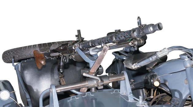 German machine gun MG-34/42, mounted on the motorcycle -is isolated on the white